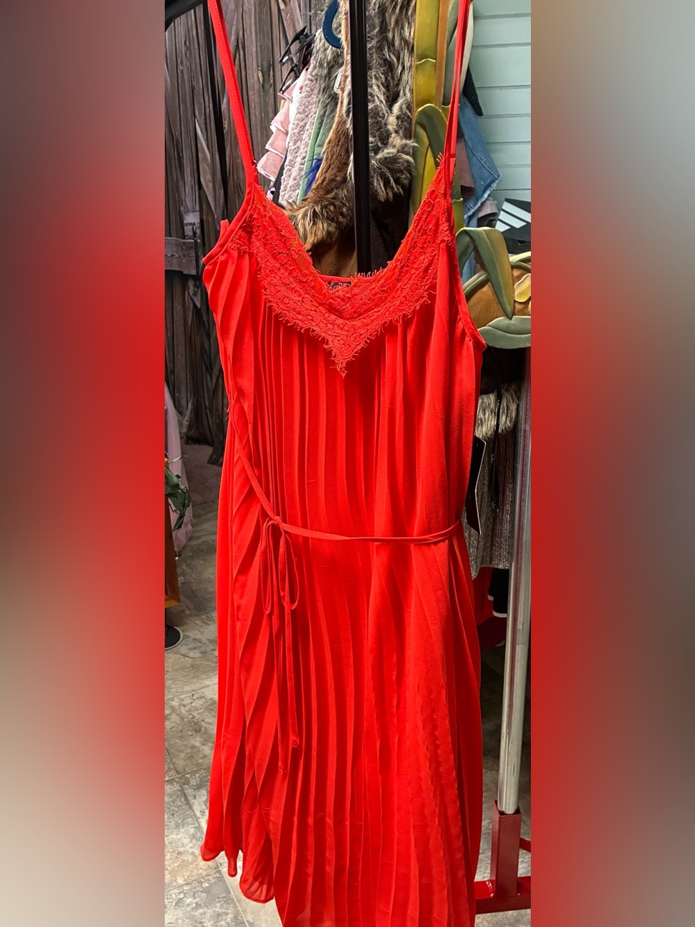 Reddish Orange lace -Trim Slip Dress for Women new with tags
